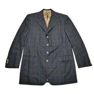 Ermenegildo Zegna Cloth Sport Coat Mens 44L Blue Windowpane Check Blazer Jacket